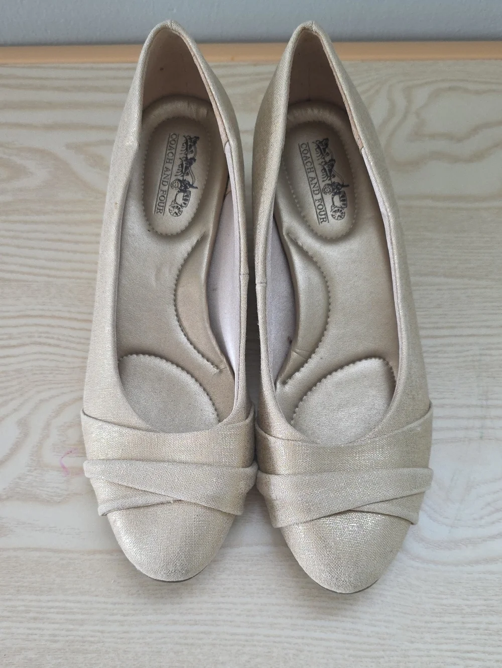 Coach and Four Shimmery Gold Ballet Flats